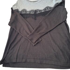 Liz Claiborne Gray and Black Lace Top